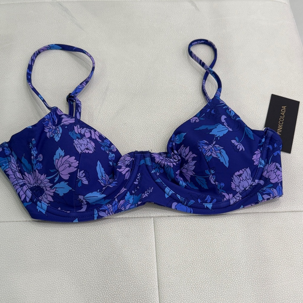 Women's Blue Floral Swim Top